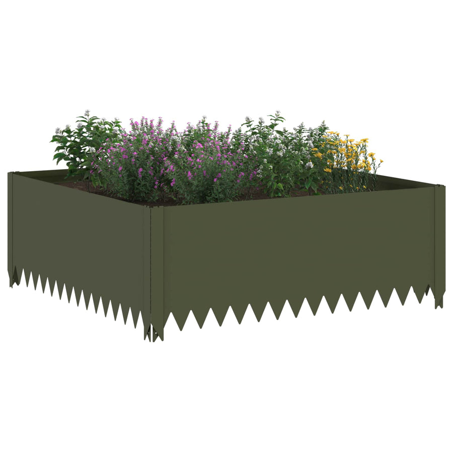 Gazonrand 4 st 100 x 100 x 35 cm Staal Olijfgroen