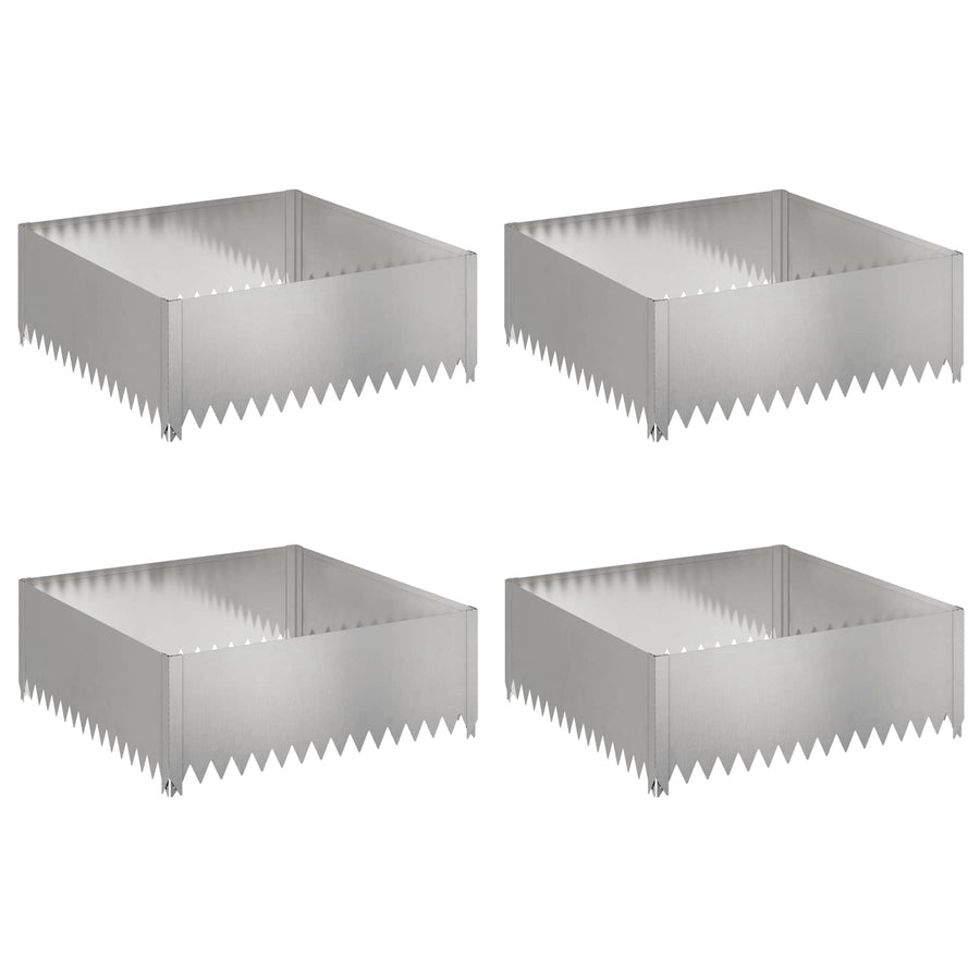 Gazonrand 4 st 100 x 100 x 35 cm Staal Zilverkleurig
