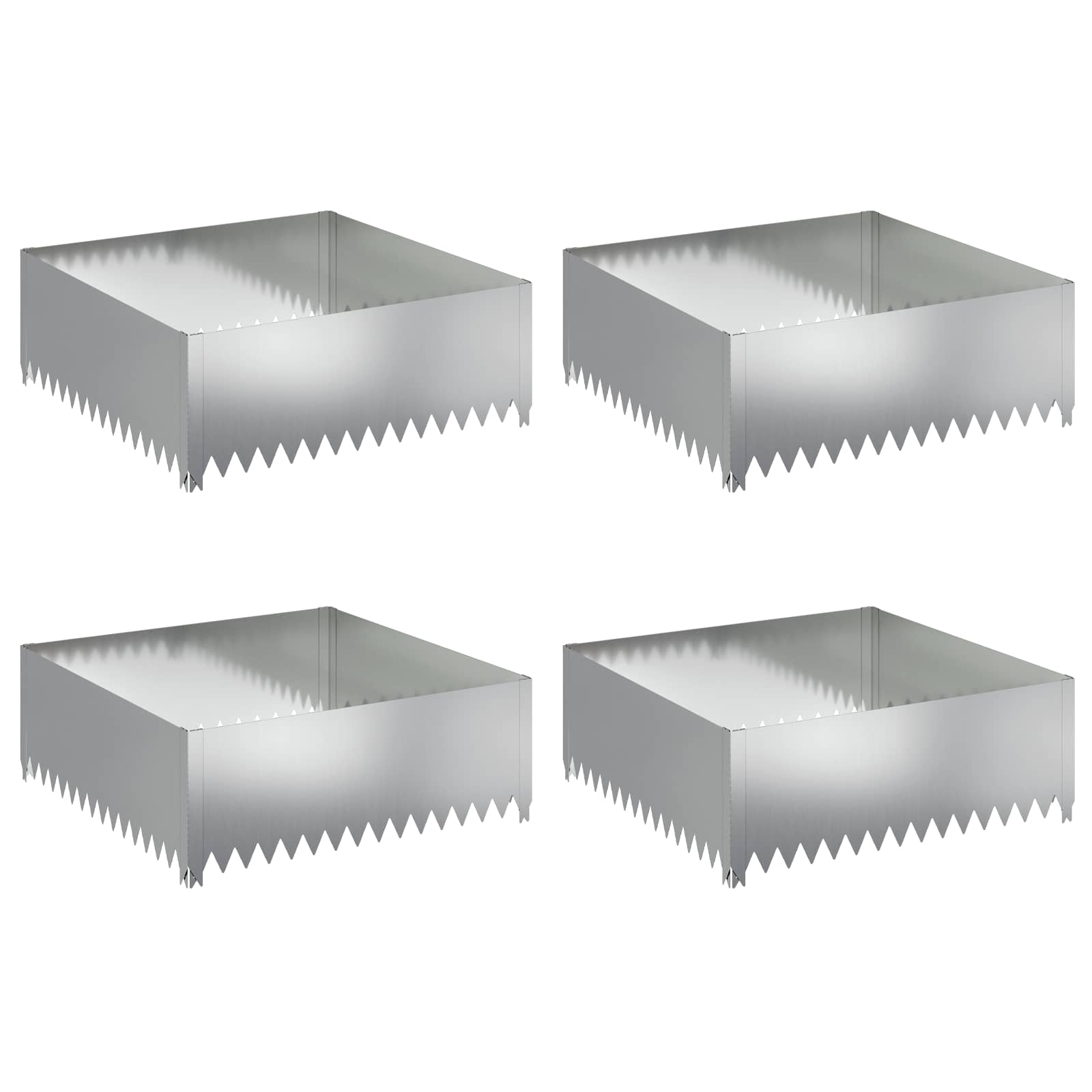Gazonrand 4 pcs 100 x 100 x 35 cm Staal Zilverkleurig