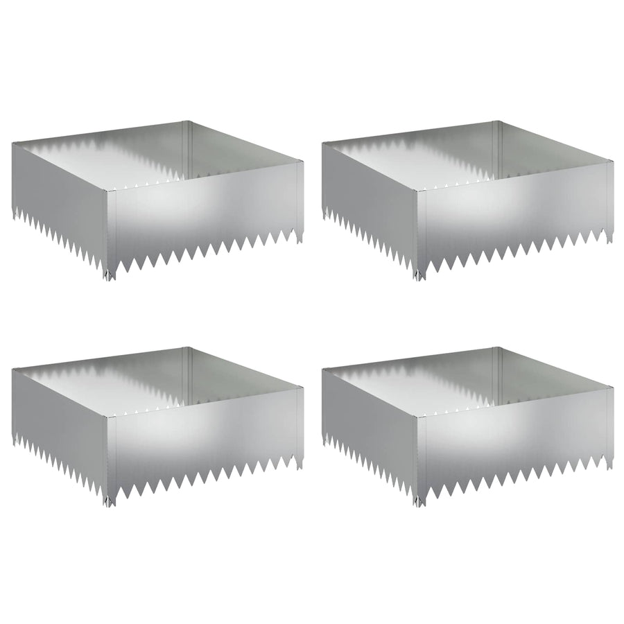 Gazonrand 4 pcs 100 x 100 x 35 cm Staal Zilverkleurig