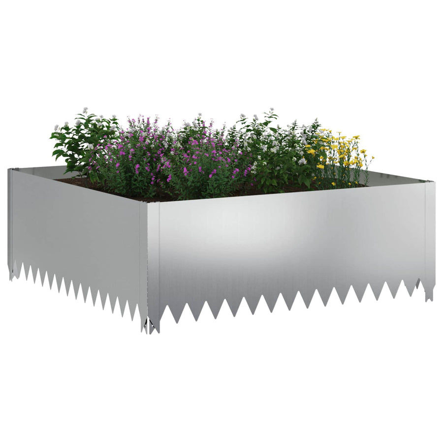 Gazonrand 4 pcs 100 x 100 x 35 cm Staal Zilverkleurig