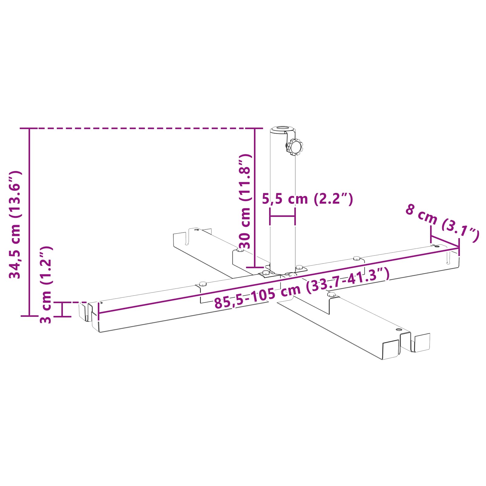 Parasolvoet voor 25–50 mm paal Zwart Gepoedercoat staal