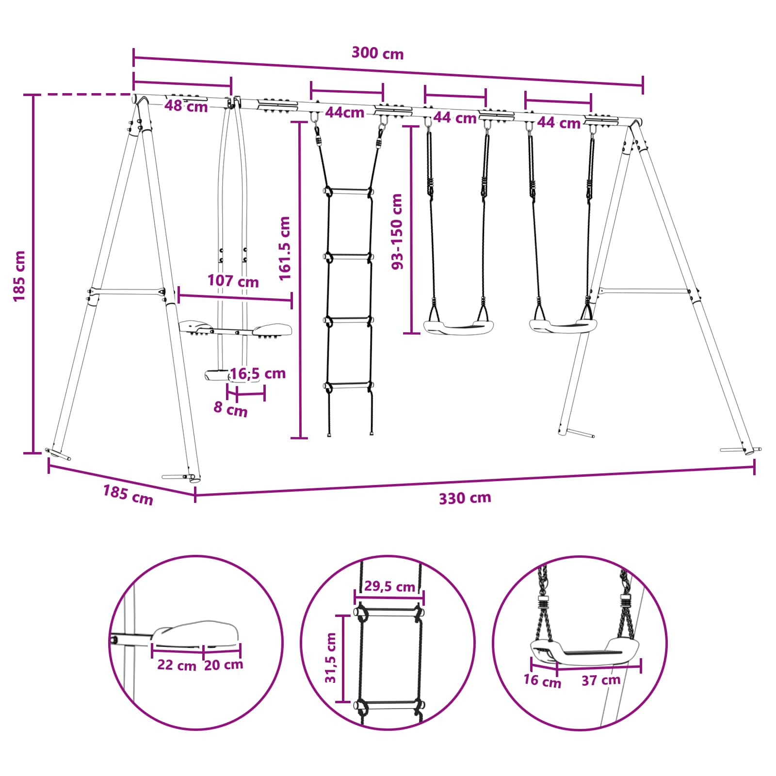Buiten Schommelset Meerkleurig 330 x 185 x 185 cm Staal en PE