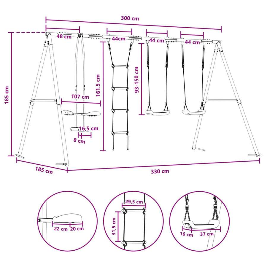 Buiten Schommelset Meerkleurig 330 x 185 x 185 cm Staal en PE