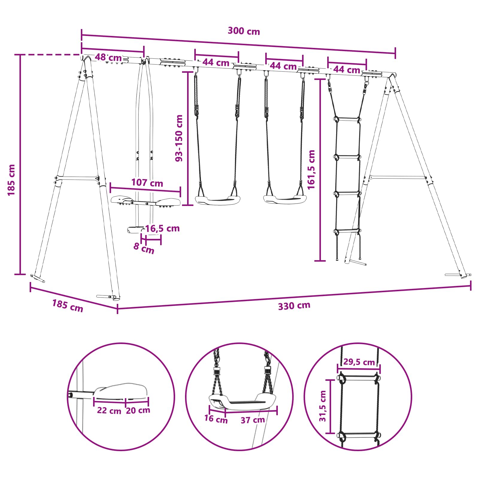 Buiten Schommelset Meerkleurig 330 x 185 x 185 cm Staal en PE