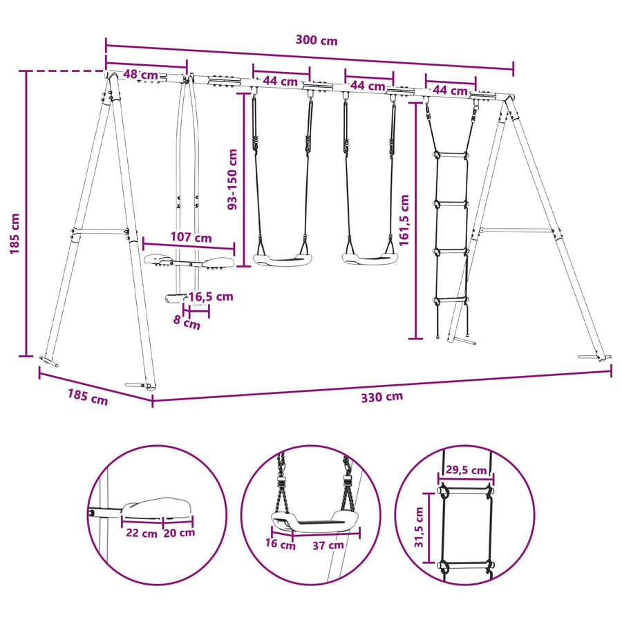 Buiten Schommelset Meerkleurig 330 x 185 x 185 cm Staal en PE
