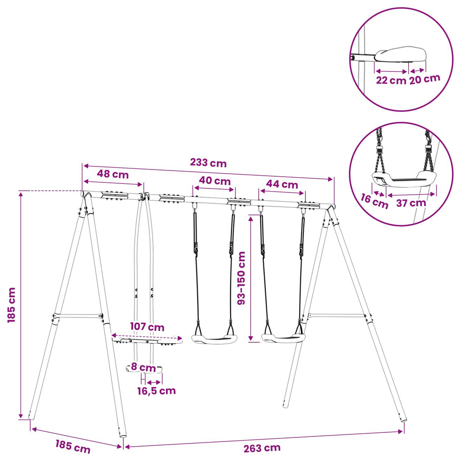 Buiten Schommelset Multikleur 263 x 185 x 185 cm Staal en PE