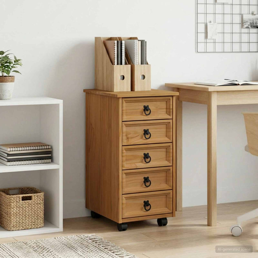 Rolkast met lades CORONA Massief grenenhout en engineered wood