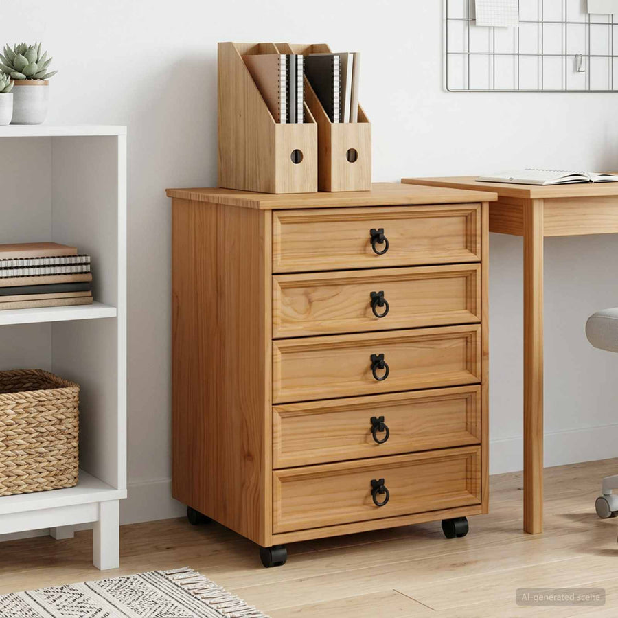 Rolkast met lades CORONA Massief grenenhout en engineered wood