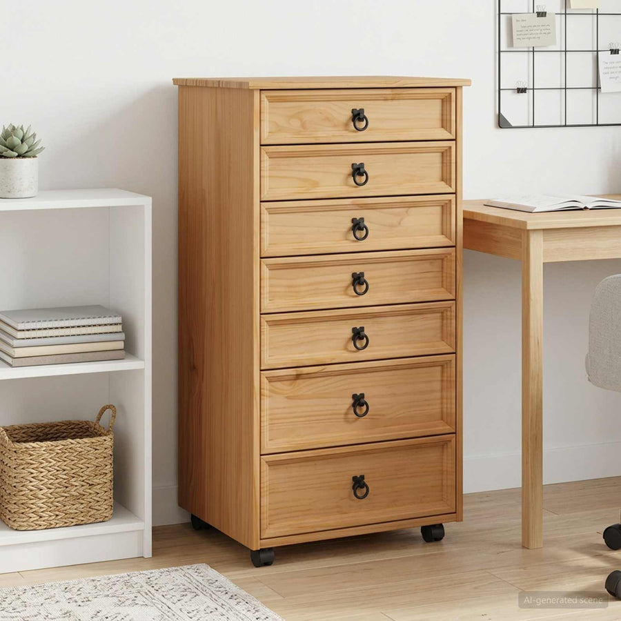 Rolkast met lades CORONA Massief grenenhout en engineered wood