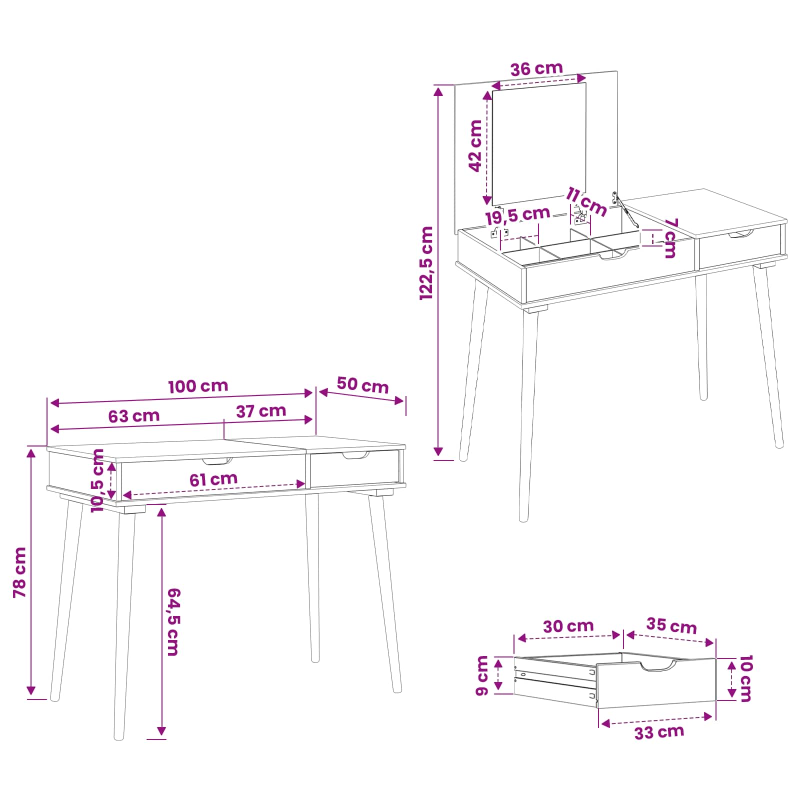 Plafondtafel FAUSKE Wit 100 x 50 x 78 cm