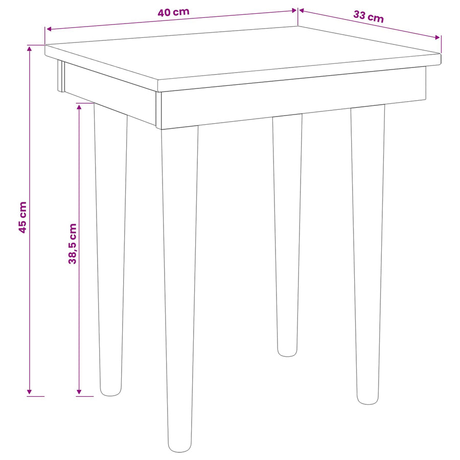 Henktafel Kruk FAUSKE Wit 40 x 33 x 45 cm Massief grenenhout