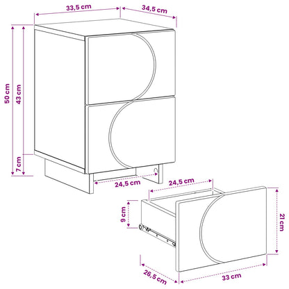 Nachtkastje 2 st Grijs Sonoma 33,5 x 34,5 x 50 cm Bewerkt hout