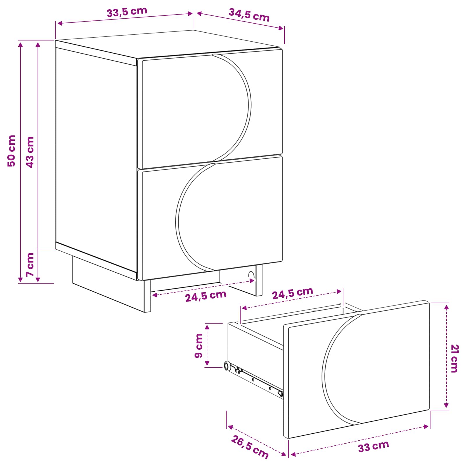 Nachtkastje Artisanaal eiken 33,5 x 34,5 x 50 cm Bewerkt hout