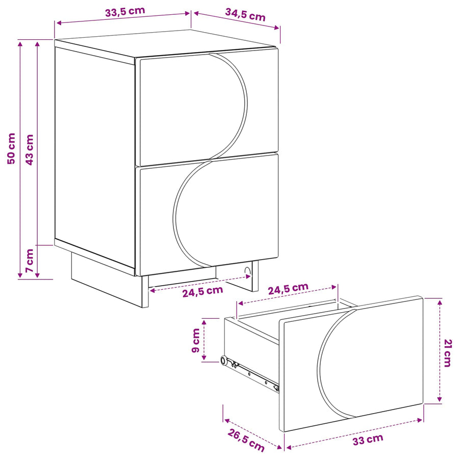 Nachtkastje Artisanaal eiken 33,5 x 34,5 x 50 cm Bewerkt hout
