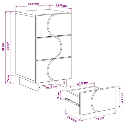 Nachtkastje Hoogglans Wit 33,5 x 34,5 x 60 cm Bewerkt hout
