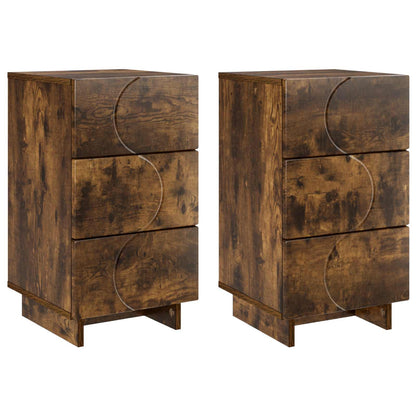 Nachtkastje 2 st Gerookt eiken 33,5 x 34,5 x 60 cm Bewerkt hout