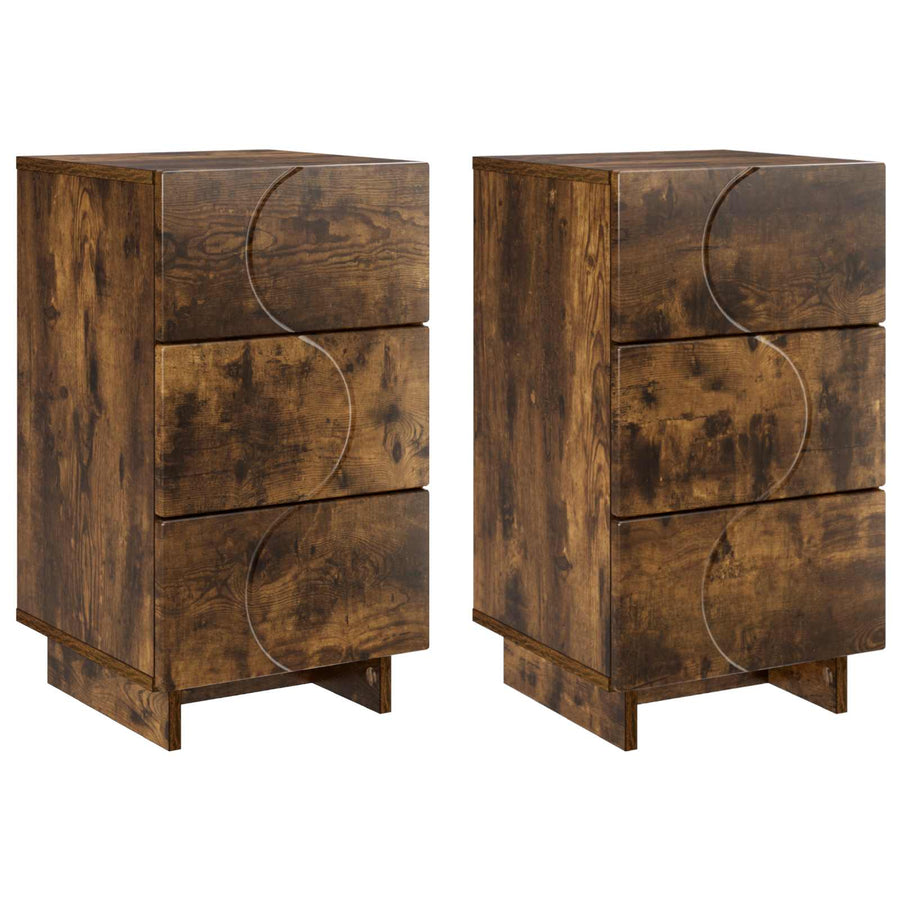 Nachtkastje 2 st Gerookt eiken 33,5 x 34,5 x 60 cm Bewerkt hout