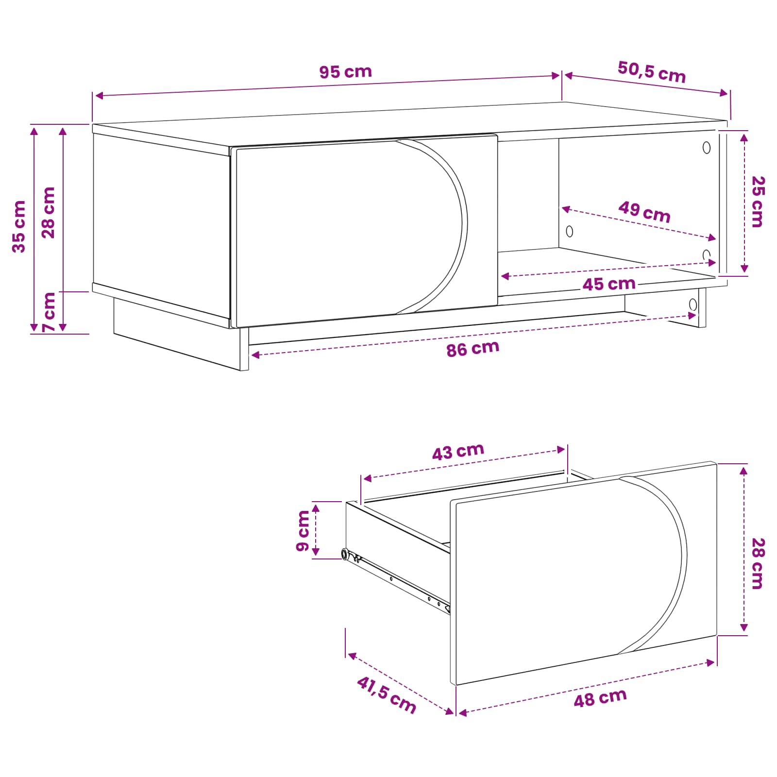 Salontafel Betongrijs 95 x 50,5 x 35 cm Bewerkt hout