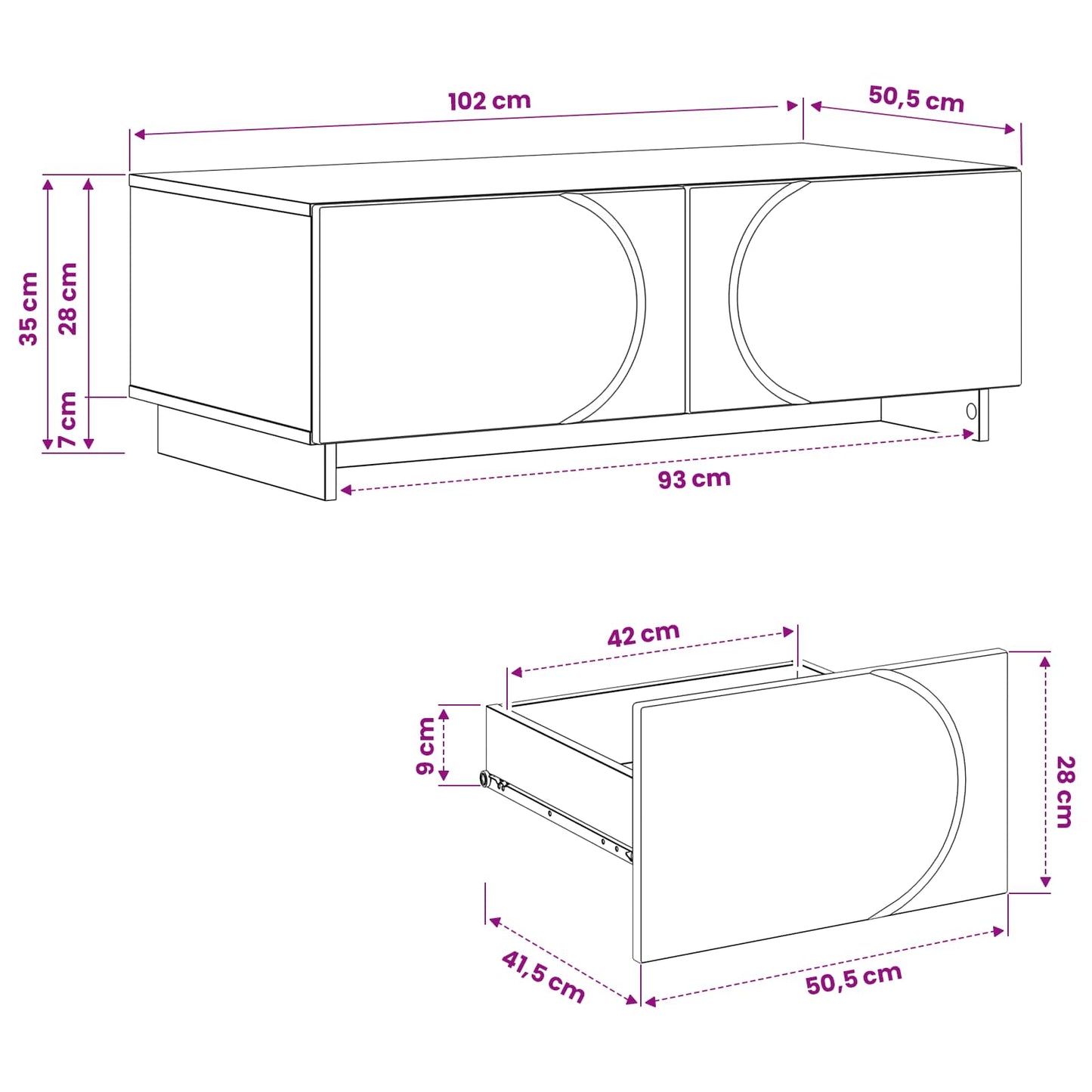 Salontafel Hoogglans Wit 102 x 50,5 x 35 cm Bewerkt hout