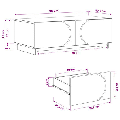 Salontafel Hoogglans Wit 102 x 50,5 x 35 cm Bewerkt hout