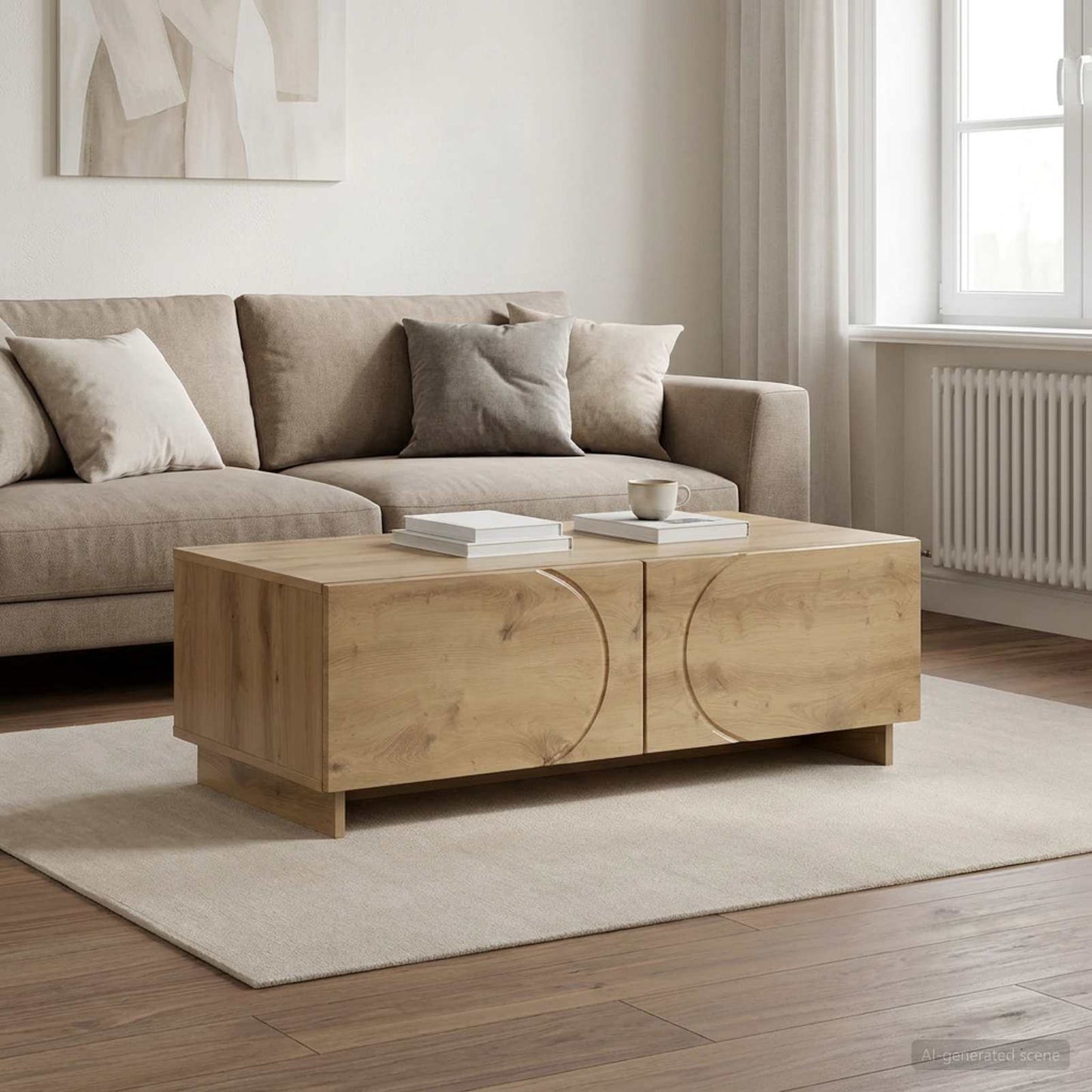 Salontafel Artisanaal eiken 102 x 50,5 x 35 cm Bewerkt hout
