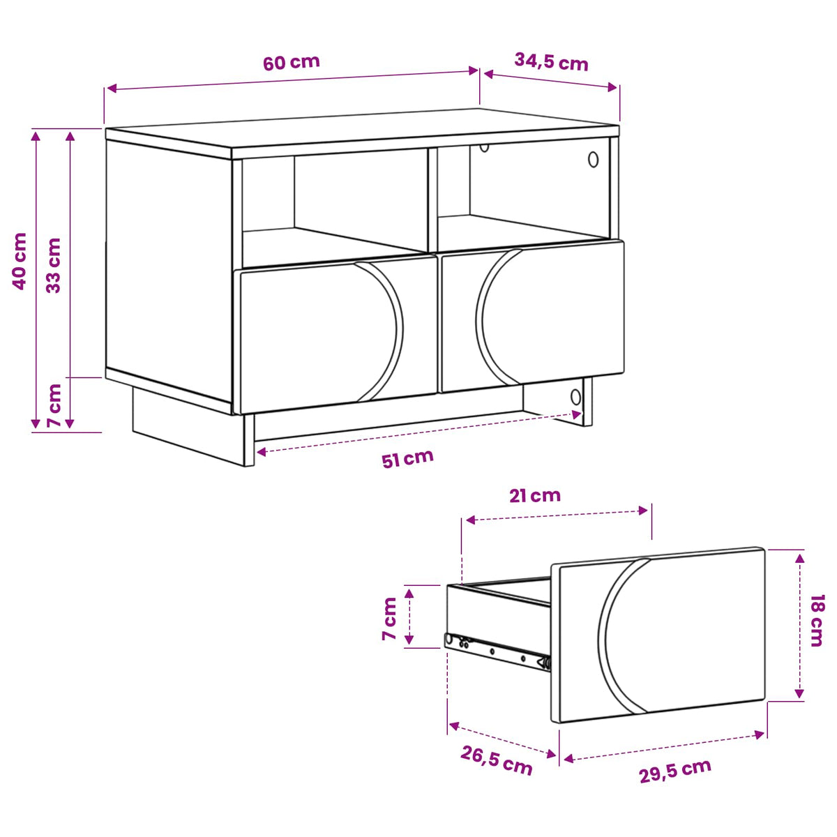 TV-standaard 60 x 34.5 x 40 cm Betongrijs Bewerkt hout