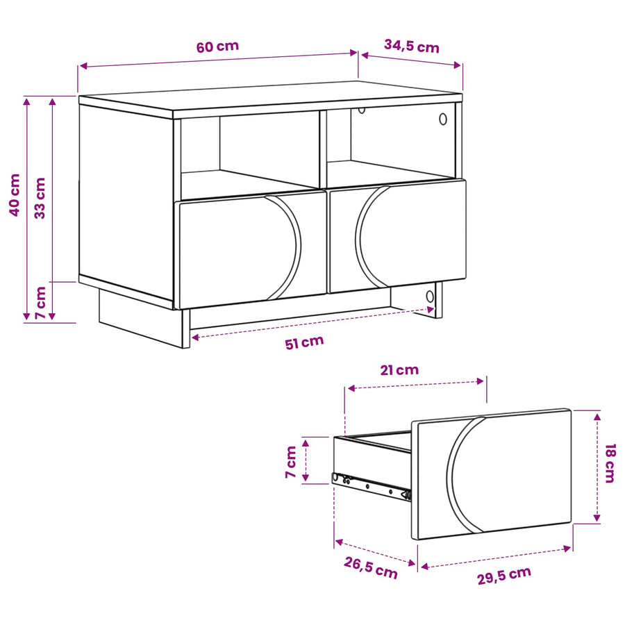 TV-standaard 60 x 34.5 x 40 cm Hoogglans Wit Bewerkt hout