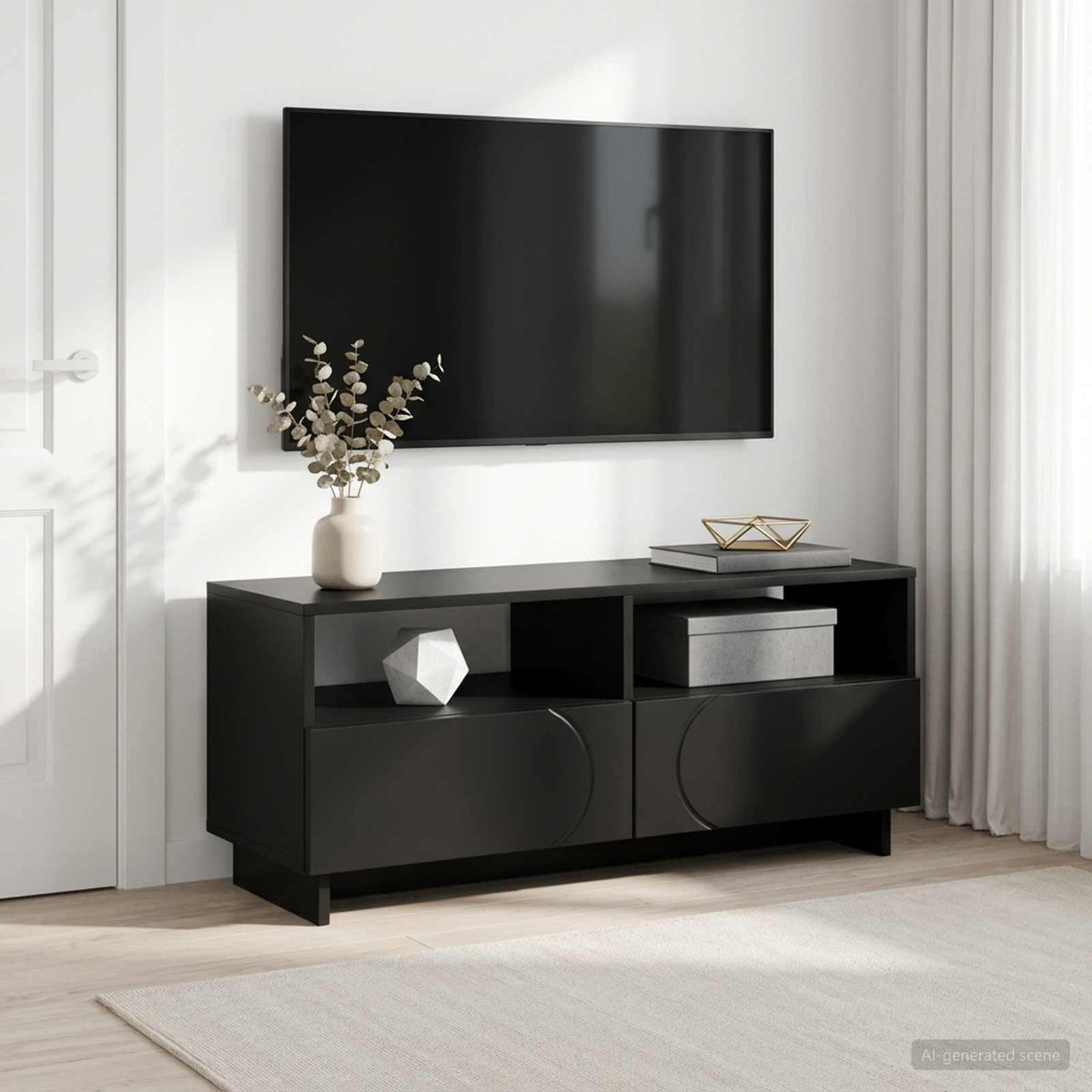 TV-standaard 90 x 34,5 x 40 cm Zwart Bewerkt hout