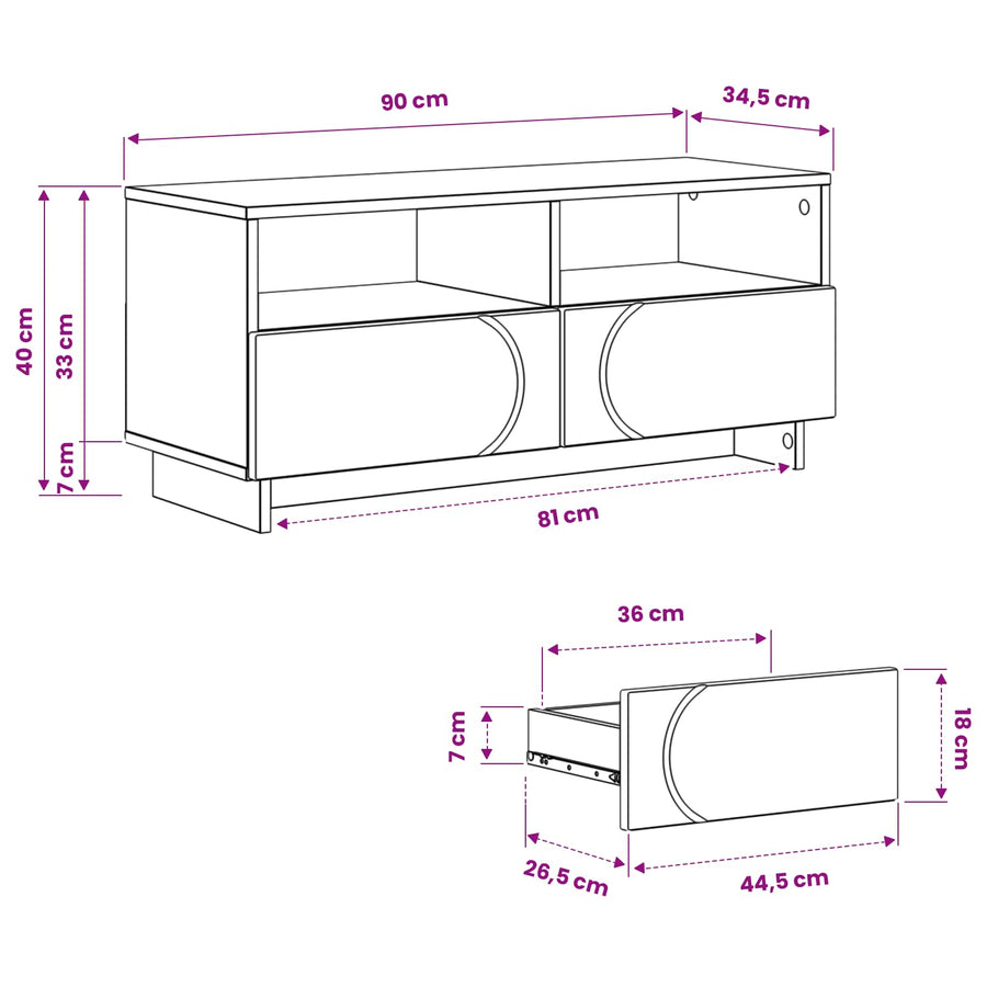 TV-standaard 90 x 34,5 x 40 cm Zwart Bewerkt hout
