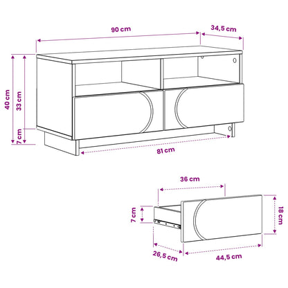 TV-standaard 90 x 34,5 x 40 cm Sonoma Eiken Bewerkt hout