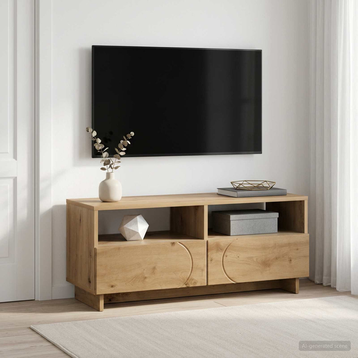 TV-standaard 90 x 34,5 x 40 cm Artisanaal eiken Bewerkt hout