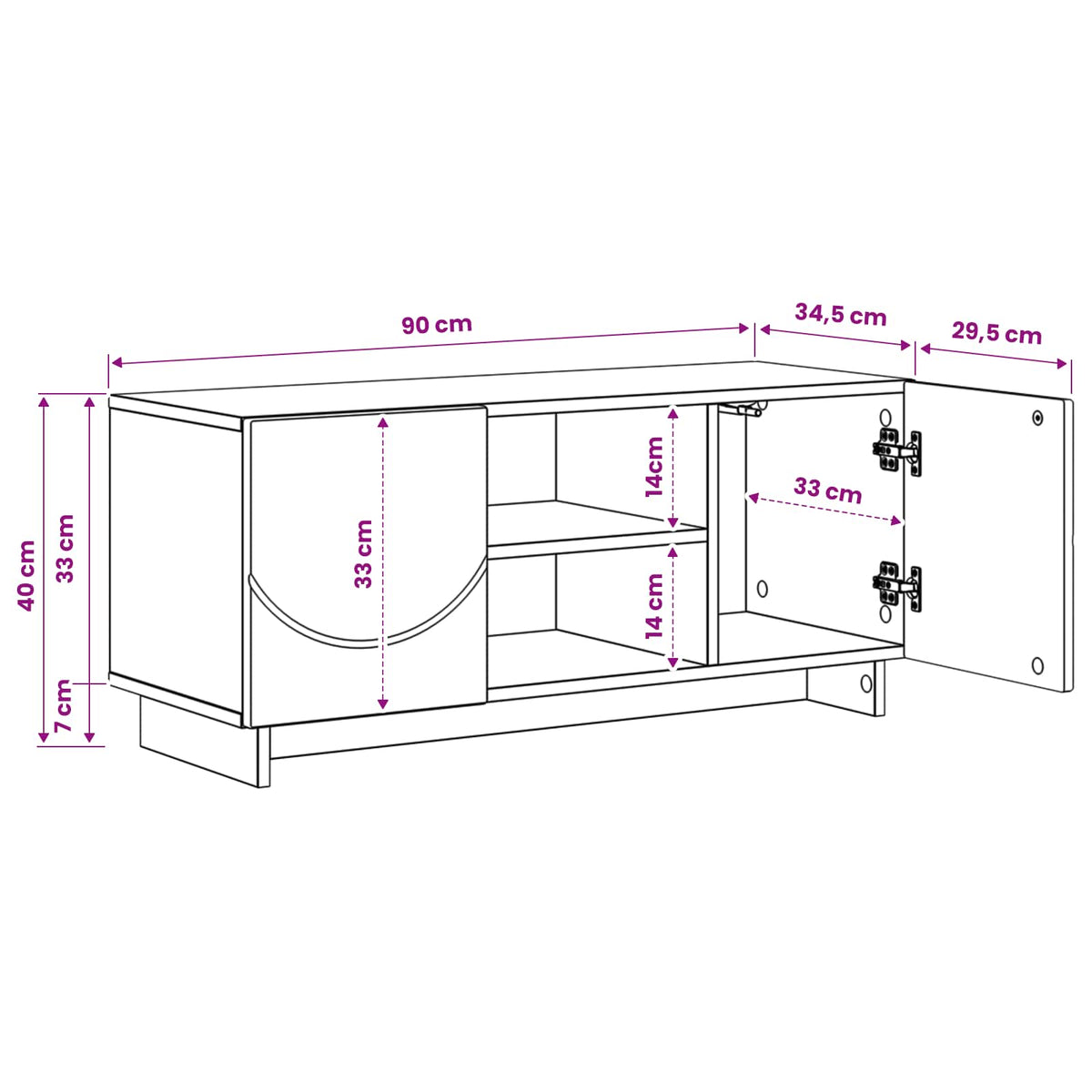 TV-standaard 90 x 34,5 x 40 cm Sonoma Eiken Bewerkt hout