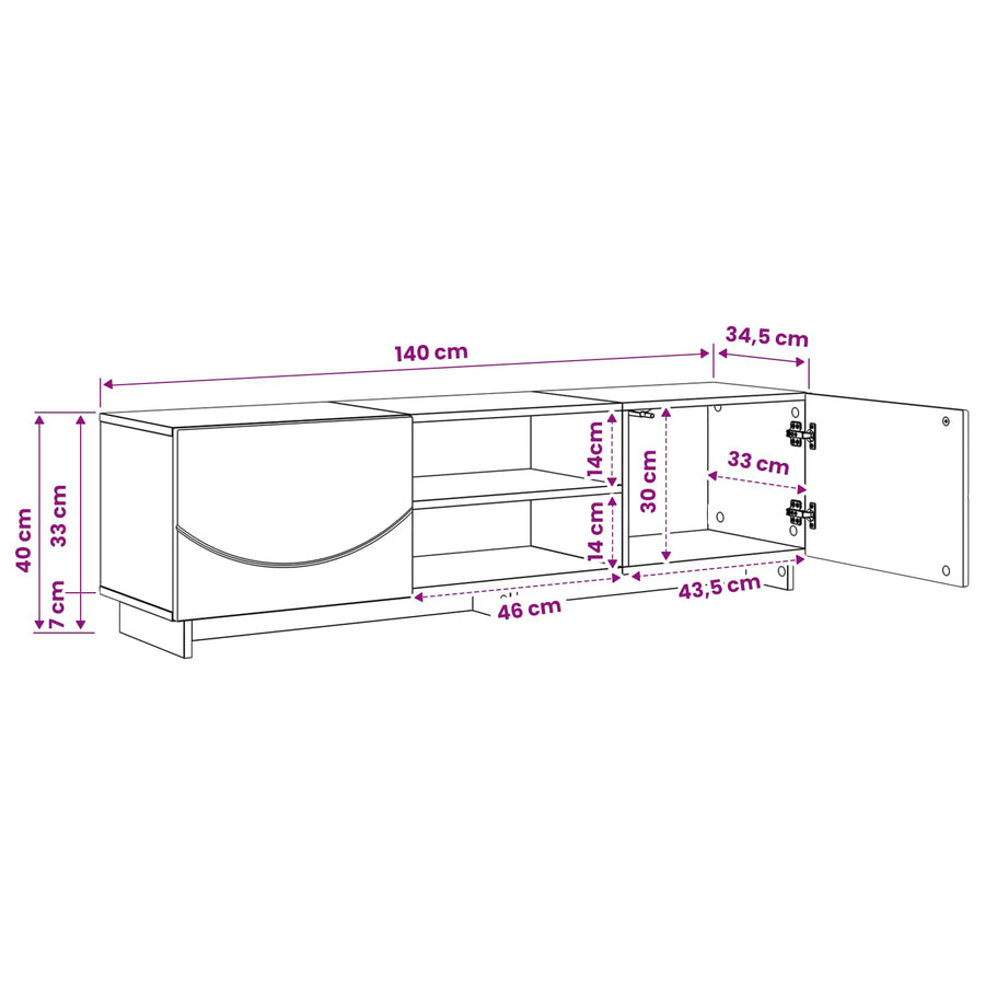 TV-standaard 140 x 34,5 x 40 cm Betongrijs Bewerkt hout