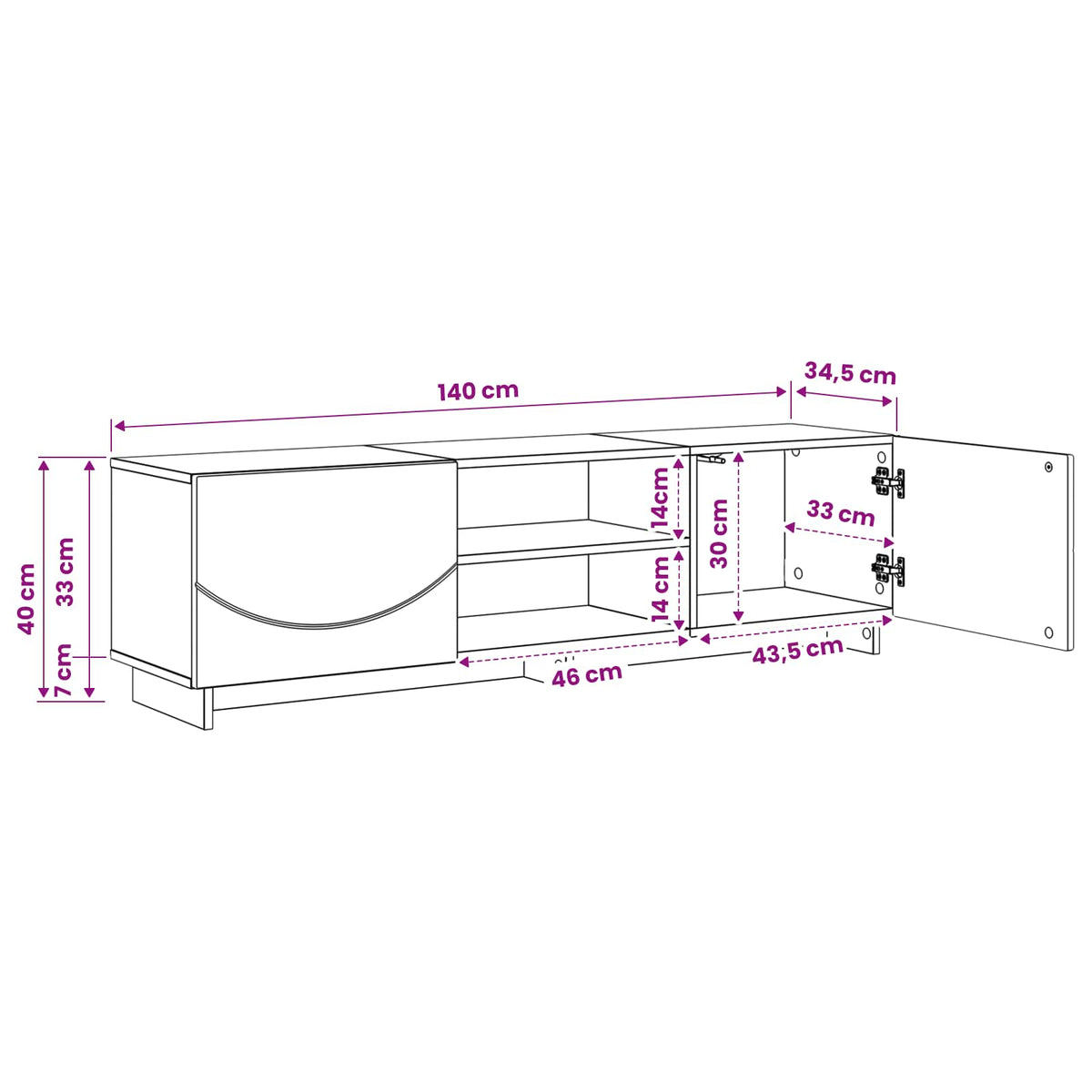 TV-standaard 140 x 34,5 x 40 cm Artisanaal eiken Bewerkt hout