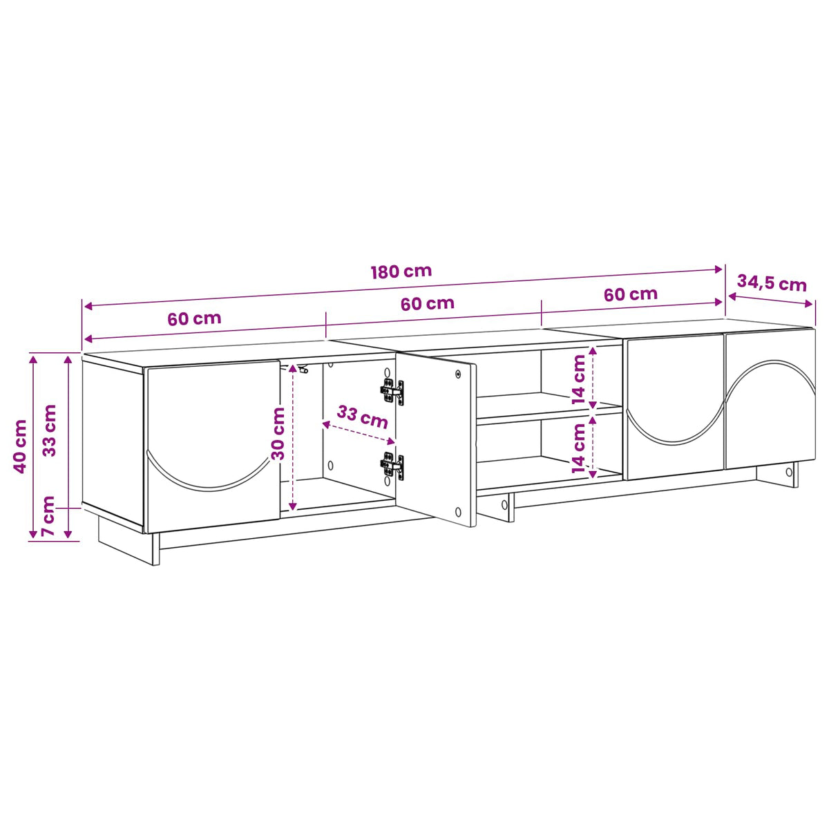 TV-standaard 180 x 34,5 x 40 cm Hoogglans Wit Bewerkt hout