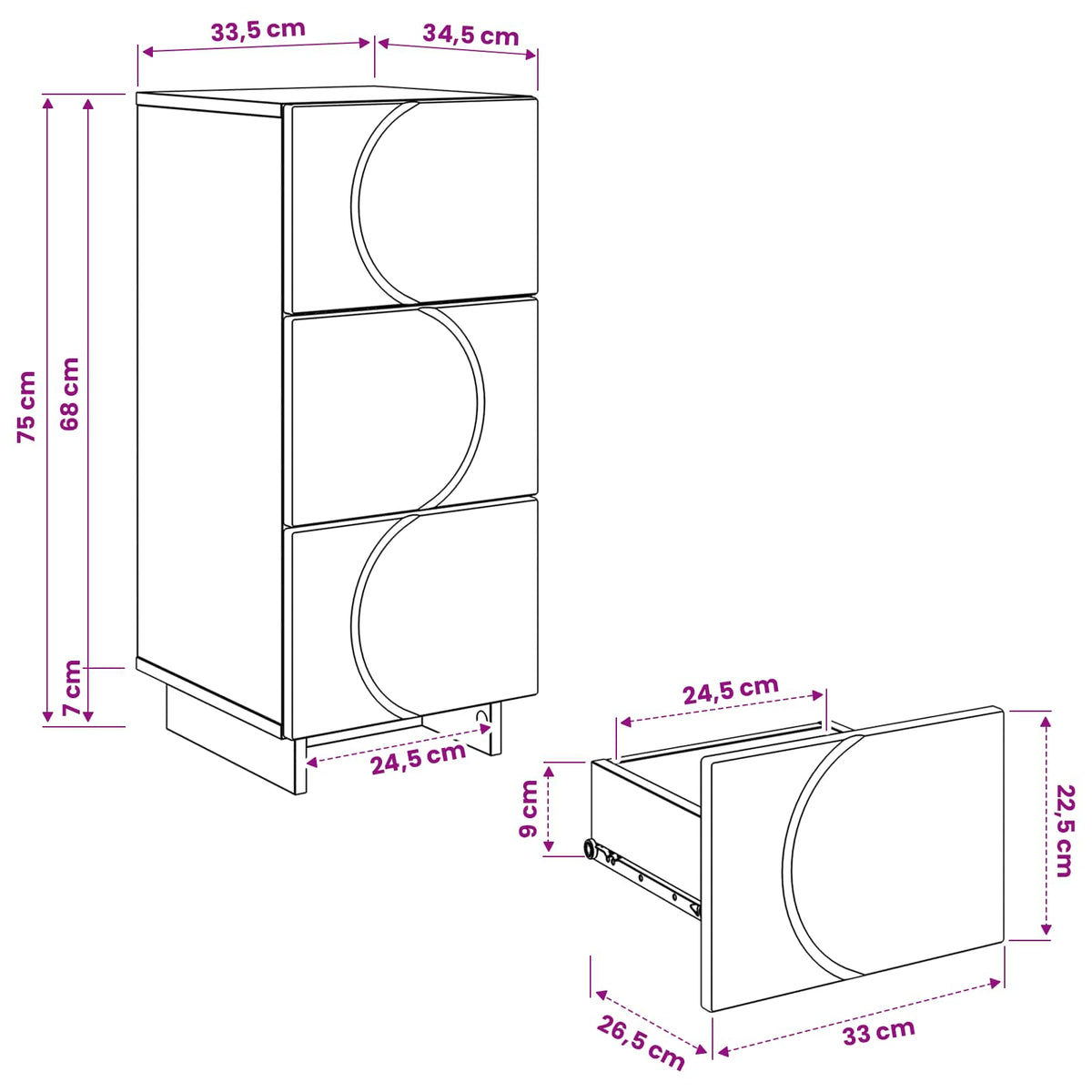 Dressoir Zwart 33.5 x 34.5 x 75 cm Bewerkt hout