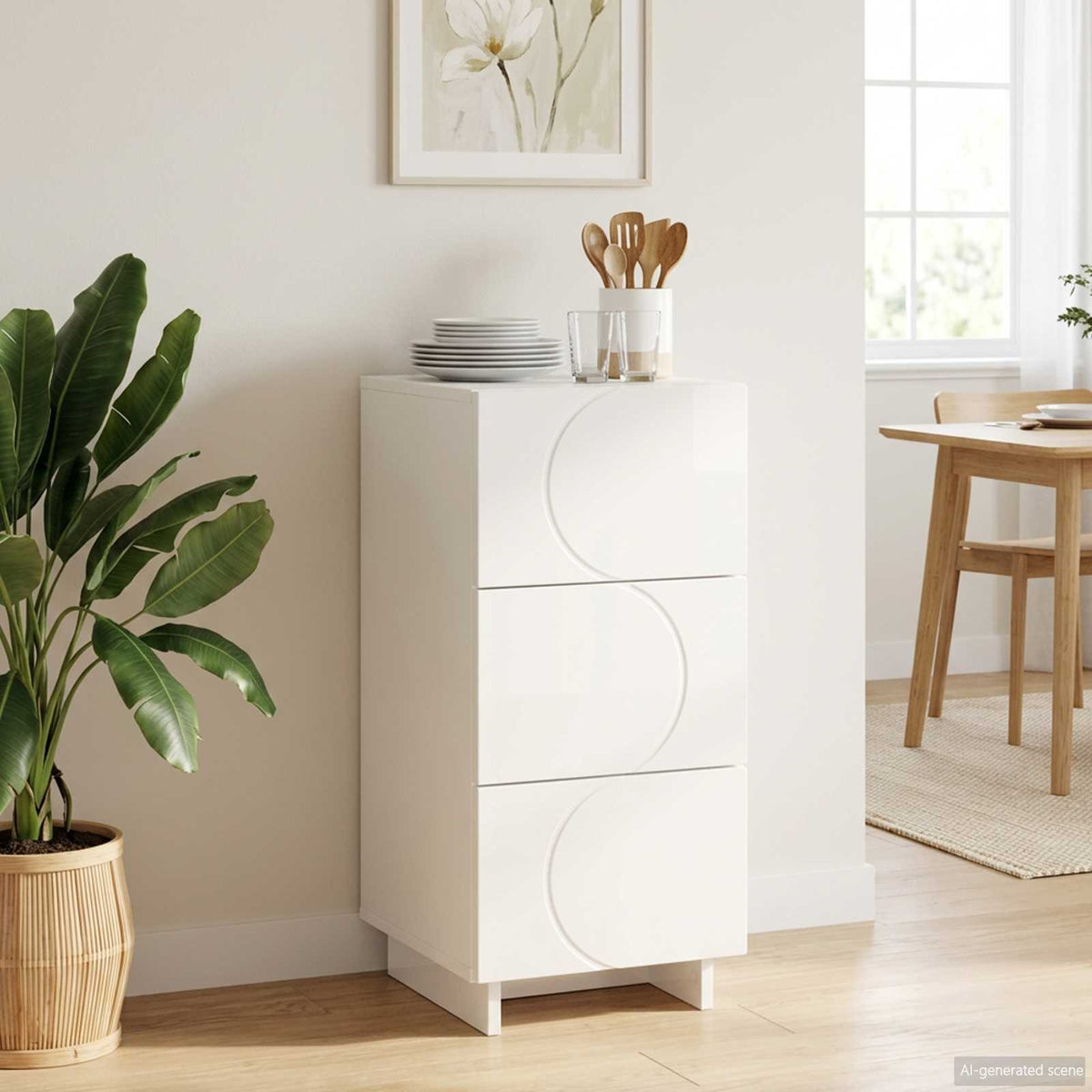 Dressoir Hoogglans Wit 33.5 x 34.5 x 75 cm Bewerkt hout