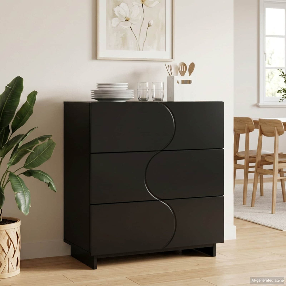 Dressoir Zwart 70 x 38 x 75 cm Bewerkt hout