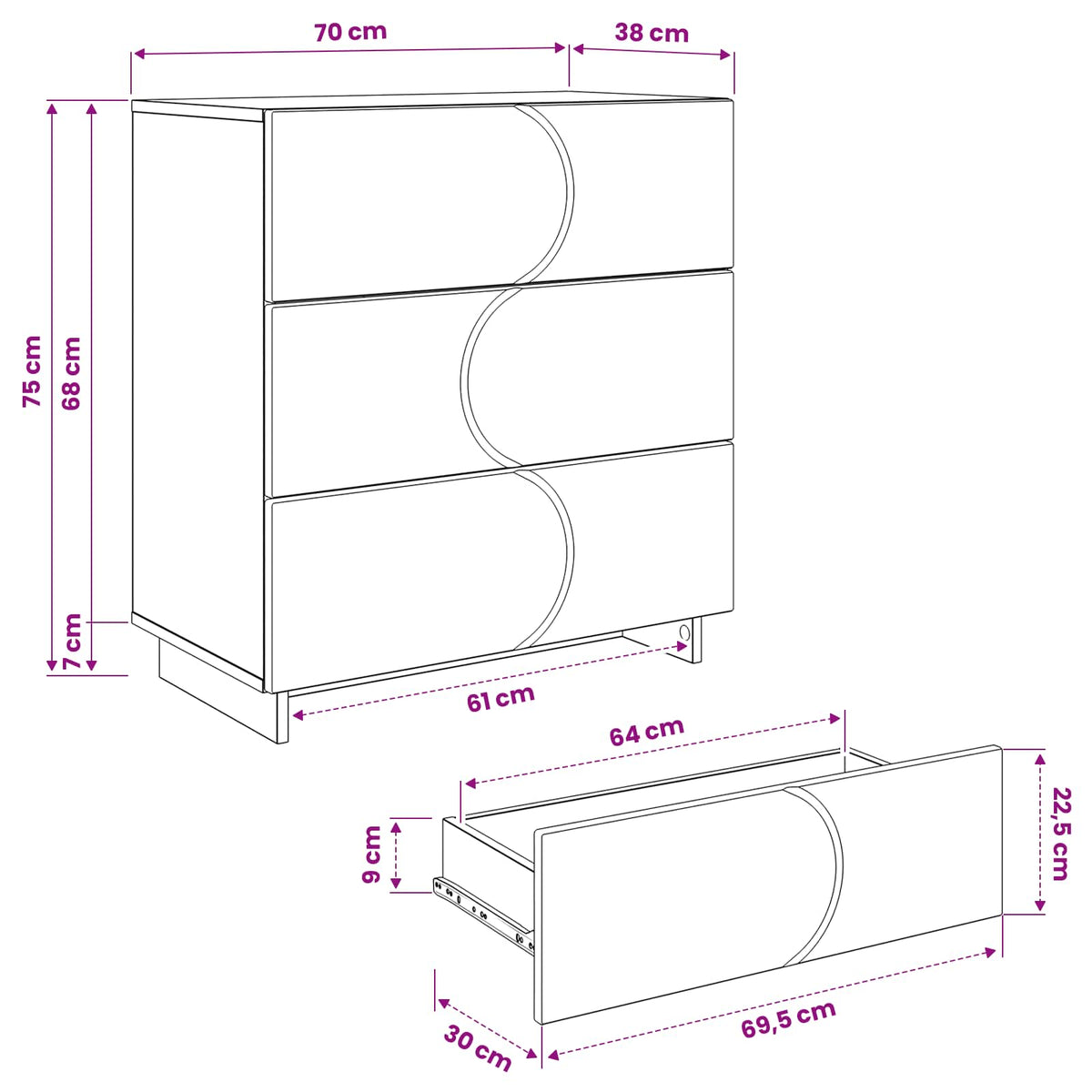 Dressoir Sonoma Eiken 70 x 38 x 75 cm Bewerkt hout