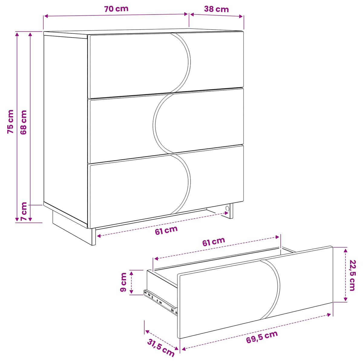 Dressoir Betongrijs 70 x 38 x 75 cm Bewerkt hout