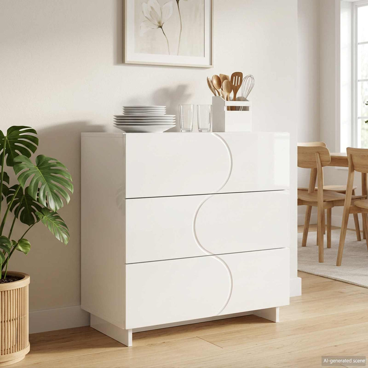 Dressoir Hoogglans Wit 70 x 38 x 75 cm Bewerkt hout