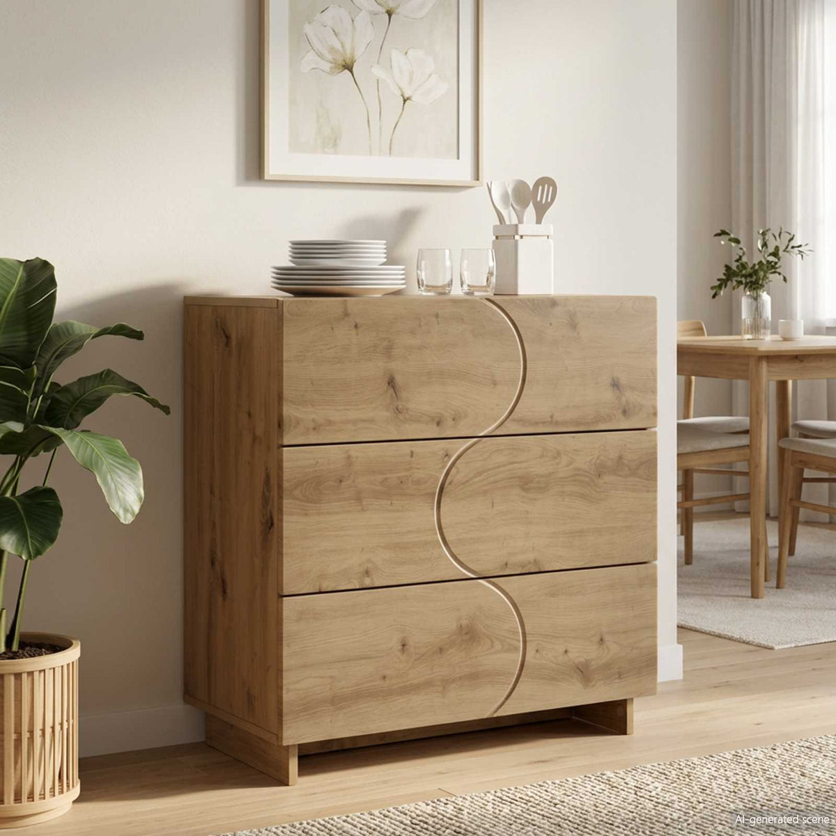 Dressoir Artisanaal eiken 70 x 38 x 75 cm Bewerkt hout