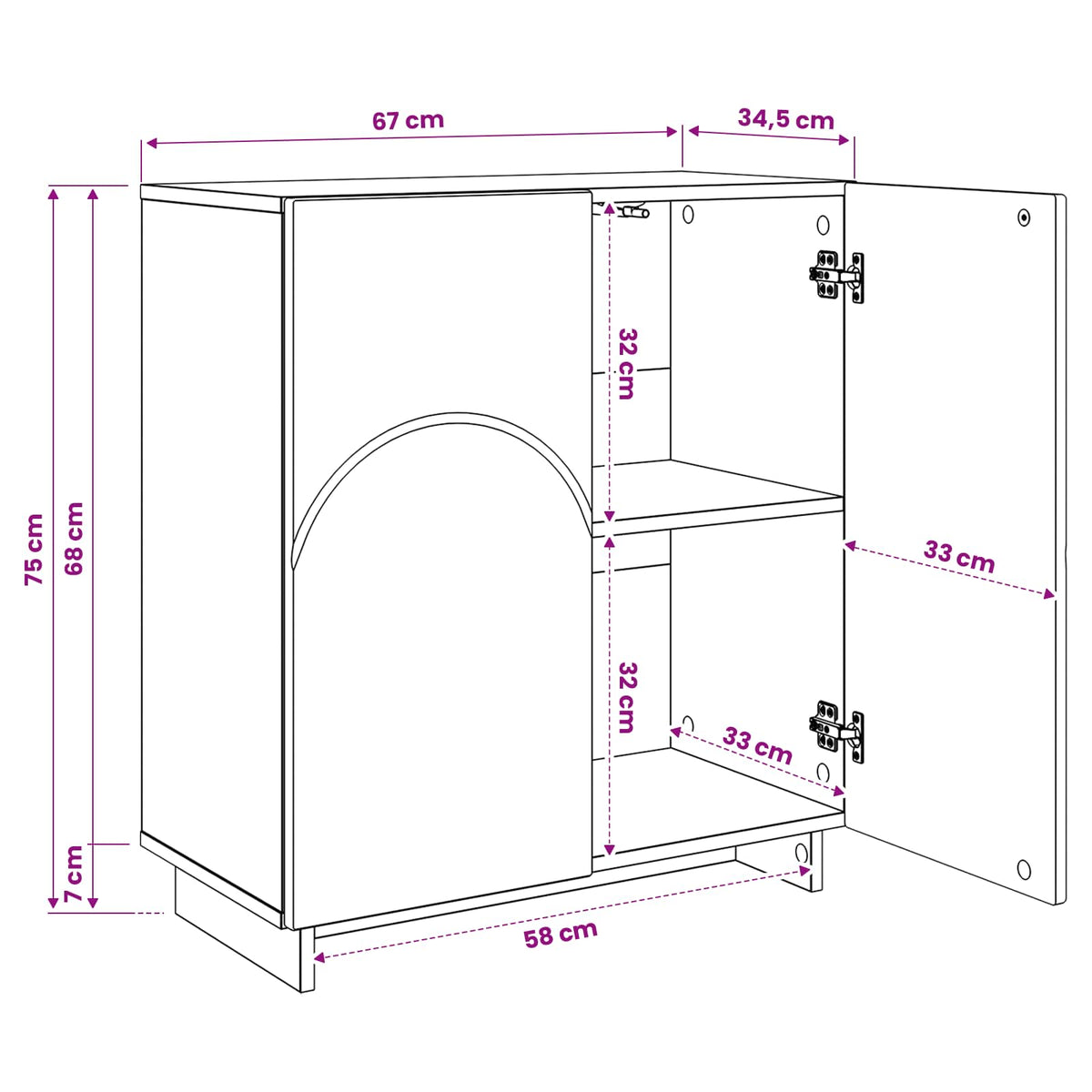 Dressoir Hoogglans Wit 67 x 34,5 x 75 cm Bewerkt hout