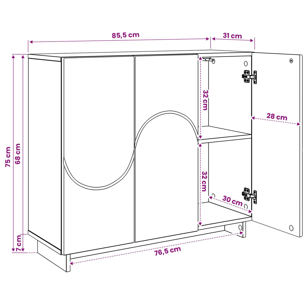Dressoir Hoogglans Wit 85,5 x 31 x 75 cm Bewerkt hout