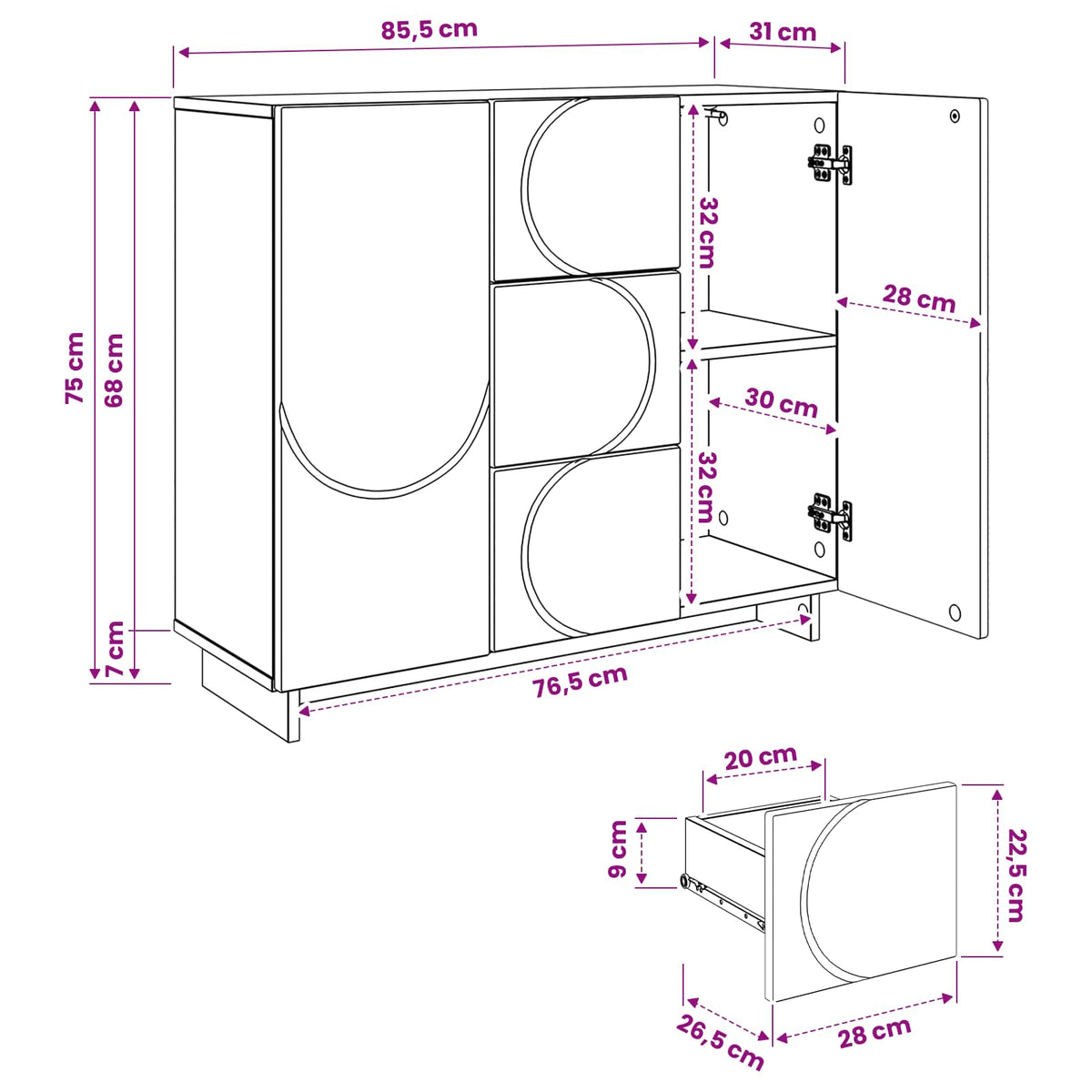 Dressoir Wit 85,5 x 31 x 75 cm Bewerkt hout