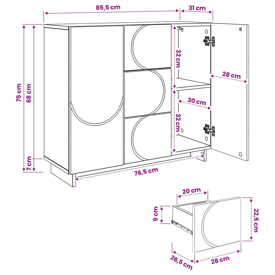 Dressoir Wit 85,5 x 31 x 75 cm Bewerkt hout