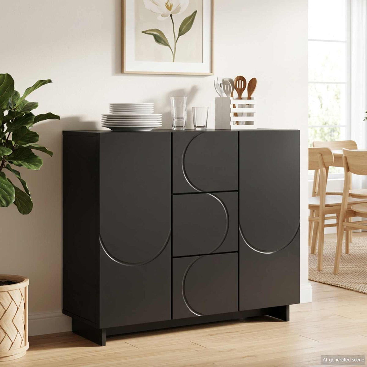 Dressoir Zwart 85,5 x 31 x 75 cm Bewerkt hout