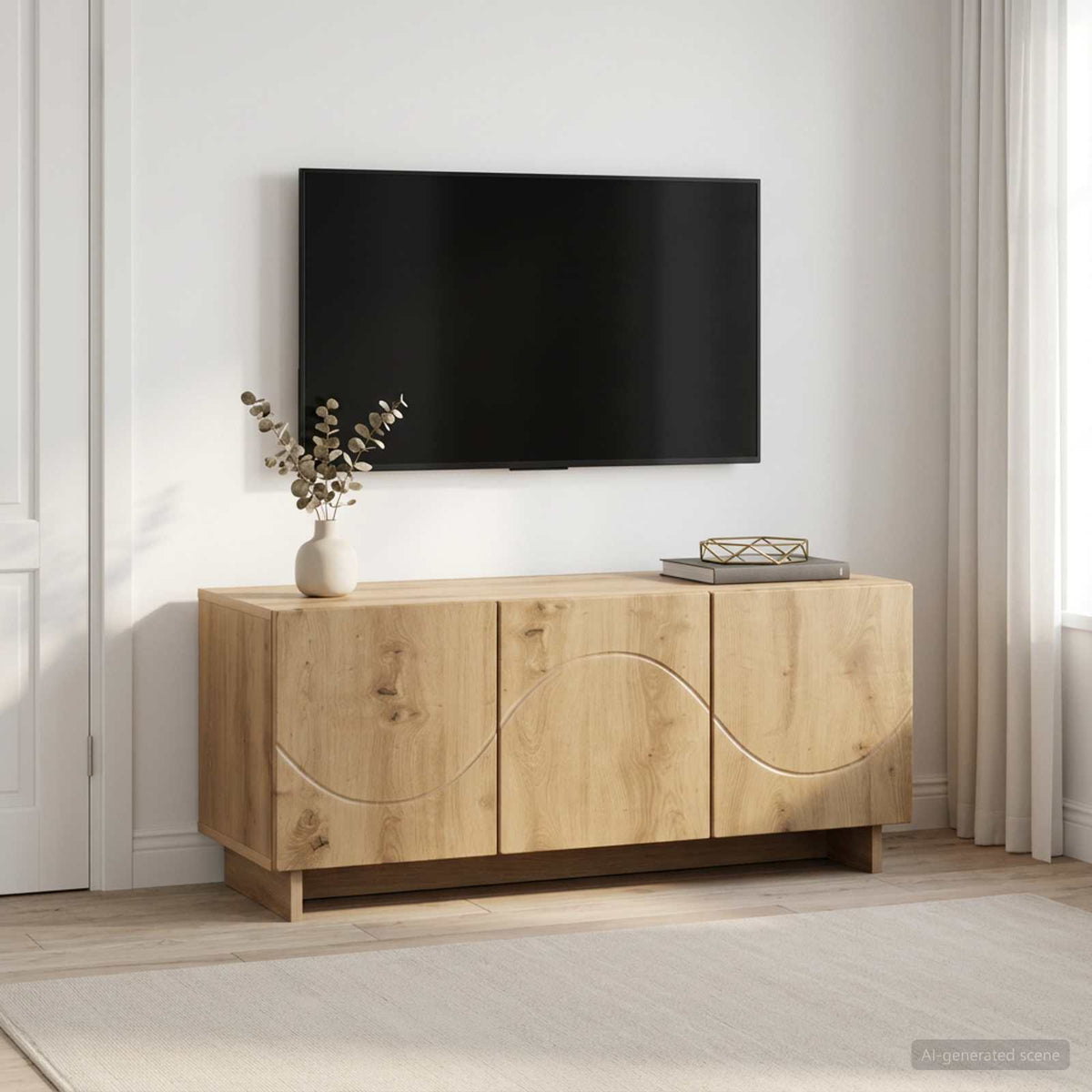 tv-meubel 90 x 34,5 x 40 cm Artisanaal eiken Bewerkt hout