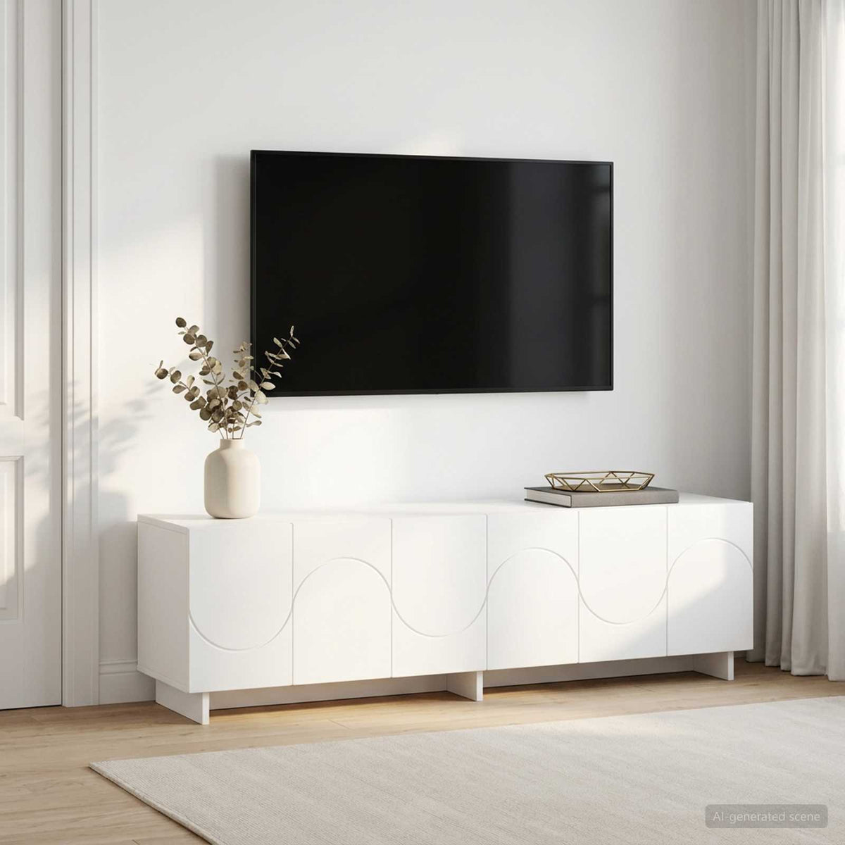 tv-meubel 140 x 34,5 x 40 cm Wit Bewerkt hout